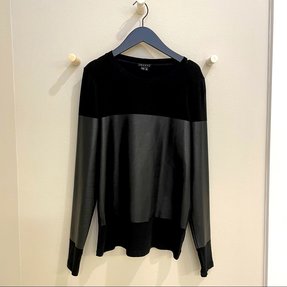 Black Theory faux leather knit long sleeve knit top